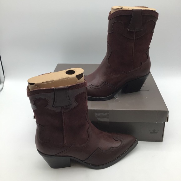 Crown Vintage CV-IZZIE Women Rum Leather Suede Western Ankle Boots Size 6.5M NEW - Picture 2 of 6